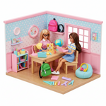 Load image into Gallery viewer, Dollhouse classroom with two dolls and various toys on a white background