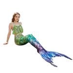 Load image into Gallery viewer, Green Jewel Luxury Mermaid Tail & Bikini Set | Side Zip | Ages 3-16