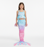 Load image into Gallery viewer, Organza Bow Pom Pom Deluxe Mermaid Tail & Bikini Set | Side Zip | Ages 3-12