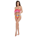 Load image into Gallery viewer, Woman wearing a colorful bikini set on a white background