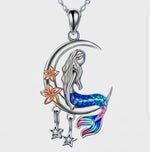 Load image into Gallery viewer, Mermaid Crescent Moon Necklace - Silver Chain with Enamel Detail