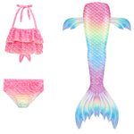 Load image into Gallery viewer, Very cute Mermaid Tail with soft Rainbow colours with added dorsal fins. Complete with matching, larger - offering more coverage, frill halter-neck bikini. Part of our luxury range, this tail has a high quality side zip. Mini Mermaid Tails