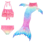 Load image into Gallery viewer, Very cute Mermaid Tail with soft Rainbow colours with added dorsal fins. Complete with matching, larger - offering more coverage, frill halter-neck bikini. Part of our luxury range, this tail has a high quality side zip. Mini Mermaid Tails