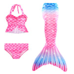 Load image into Gallery viewer, Lovely new design bottom frill bikini top with matching tail, now available in size 100!! Age 2-3yrs - which is just too too cute!! Part of our more affordable range, this tail has poppers at the bottom. The monofin can be taken on and off easily without stepping out of the whole tail. Mini Mermaid Tails
