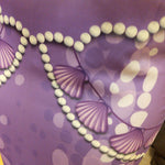 Load image into Gallery viewer, This is a close up of the intricate work done on the Purple Shell Mermaid Tail. Mini Mermaid Tails
