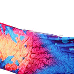 Load image into Gallery viewer, Close up view of the side zipper of the Orange, Yellow & Blue Mermaid Tail with added dorsal fins with matching material halter-neck bikini with cute embellished bow. Part of our luxury range, this tail has a high quality side zip. Mini Mermaid Tails