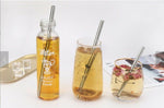 Load image into Gallery viewer, Three different sized cups with drinks demonstrate the different sizes of these stainless steel reusable drinking straws. Mini Mermaid Tails