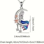 Load image into Gallery viewer, Mermaid Crescent Moon Necklace - Silver Chain with Enamel Detail