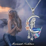 Load image into Gallery viewer, Mermaid Crescent Moon Necklace - Silver Chain with Enamel Detail