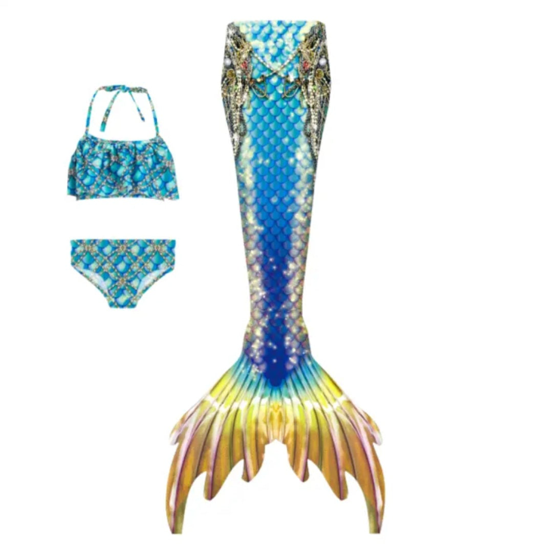 Luxury Mermaid Tail & Bikini - Jewel Blue Ages 3 to 16 (Adults Size M) - Mini Mermaid Tails