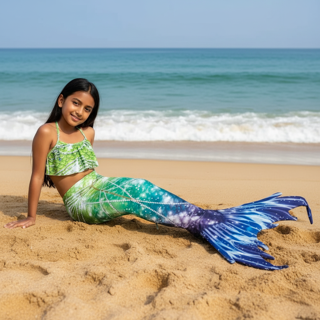 NOUVEAU POUR LES ADOS ! Queue de sirène et bikini de luxe - Jewel Green De 3 à 16 ans