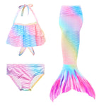 Load image into Gallery viewer, Pretty Pastel Rainbow Mermaid Tail. Complete with matching, larger - more coverage, frill halterneck bikini.  Part of our luxury range, this tail has a high quality side zip.  Mini Mermaid Tails
