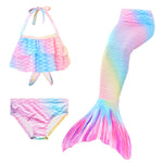 Load image into Gallery viewer, Pretty Pastel Rainbow Mermaid Tail. Complete with matching, larger,  more coverage, frill halter-neck bikini.  Part of our luxury range, this tail has a high quality side zip.  Mini Mermaid Tails
