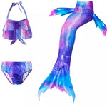 Load image into Gallery viewer, Blues and Purples make up this luxury cosmic printed Mermaid Tail and Bikini.  Mini Mermaid Tails
