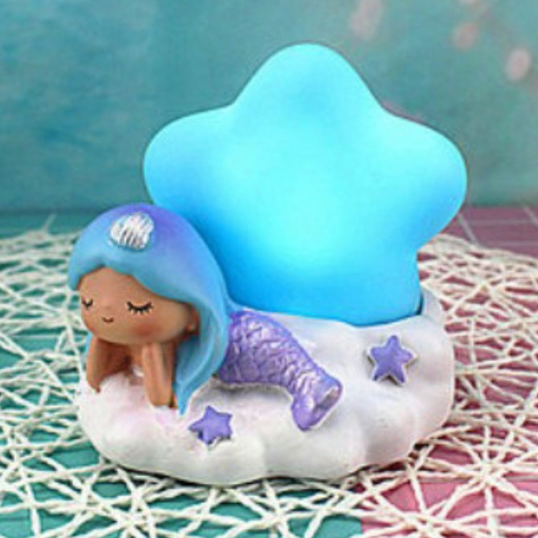 Beautiful Blue Star Sleeping Mermaid LED Night Light. Mini Mermaid Tails