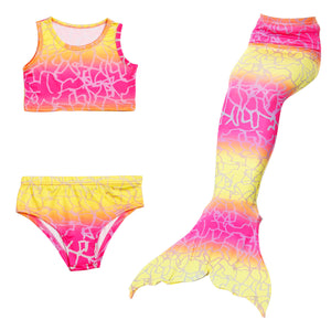 Mermaid Tail & Bikini - Pink & Yellow Tankini
