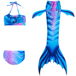 Load image into Gallery viewer, Bold Blue Tiger Mermaid Tail with just a splash of purple. Complete with dorsal fins for a true little mermaid look and matching material halterneck bikini with cute embellished bow. Mini Mermaid Tails
