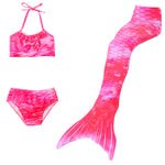 Load image into Gallery viewer, Pink Candyfloss Mermaid Tail with matching material embellished bow halterneck bikini. Part of our more affordable range, this tail has poppers at the bottom. The monofin can be taken on and off easily without stepping out of the whole tail. Mini Mermaid Tails
