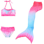Load image into Gallery viewer, Pink &amp; Blue Mermaid Tail with matching material embellished bow halterneck bikini. Part of our more affordable range, this tail has poppers at the bottom. The monofin can be taken on and off easily without stepping out of the whole tail. Mini Mermaid Tails
