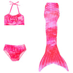 Load image into Gallery viewer, Pink Candyfloss Mermaid Tail with matching material embellished bow halterneck bikini.  Part of our more affordable range, this tail has poppers at the bottom. The monofin can be taken on and off easily without stepping out of the whole tail. Mini Mermaid Tails
