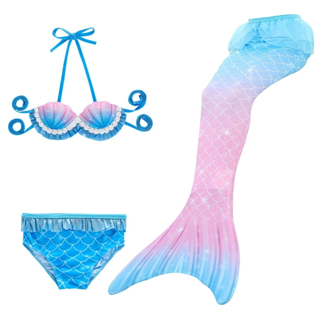 LAST FEW REMAINING! Mermaid Tail & Blue Shell Bikini 2yrs+