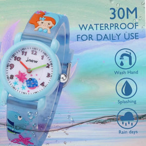 Kids Analogue Watch, Waterproof 3D Cute Cartoon Mermaid Silicone Watch