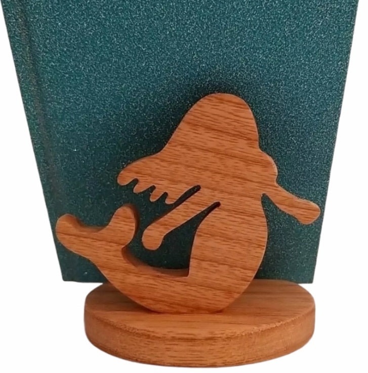 Support de téléphone, de livre ou de tablette en bois en forme de sirène avec support pour bague