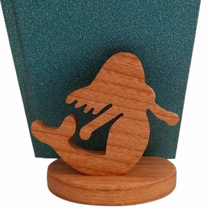 Support de téléphone, de livre ou de tablette en bois en forme de sirène avec support pour bague