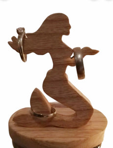 Support de téléphone, de livre ou de tablette en bois en forme de sirène avec support pour bague