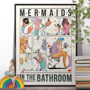 Mermaids in the Bathroom decor poster print