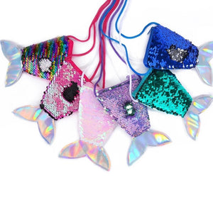 Cute Mermaid Tail Sequined Bags. Sequined Mermaid Tail Coin Purse available in 5 colors - blue, green, purple, pearlescent, pink, and multi-colored.  All can have the sequins flip over to a different color. Mini Mermaid Tails
