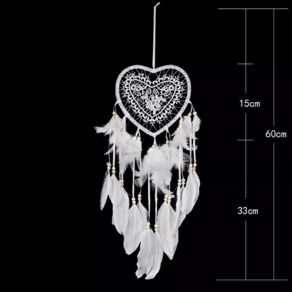 Beautiful, heart shaped Dream Catcher with LED Lights, Feather White, 60 cm height. Mini Mermaid Tails