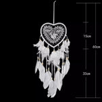 Load image into Gallery viewer, Beautiful, heart shaped Dream Catcher with LED Lights, Feather White, 60 cm height. Mini Mermaid Tails
