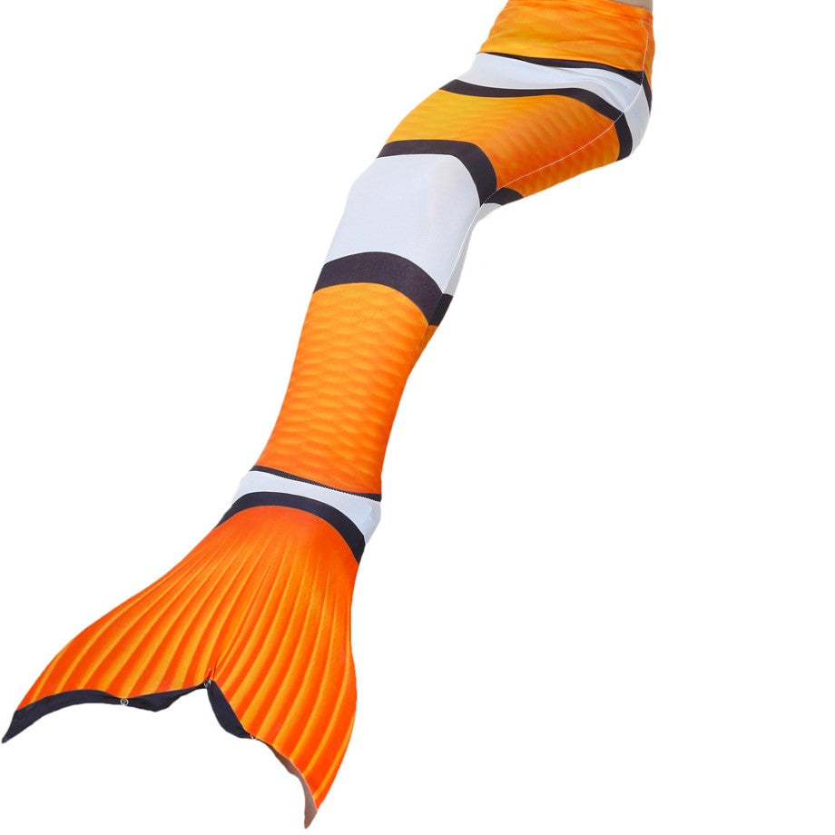 Cute orange, white, and black (think Nemo)  mermaid tail for kids.  Mini Mermaid Tails