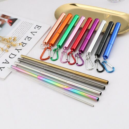Reusable & environmentally friendly, these telescopic straws are made from food grade stainless steel, are FDA Approved and are safe to use in hot or cold drinks. The length of the straws can be adjusted from 3.5 cm to 10 cm so they can be used with different size glasses.  The  4pc Package includes:  stainless steel straw (silver or rainbow colour),  aluminium alloy travel carry case, carbiner hook, and a telescopic cleaning brush. Mini Mermaid Tails