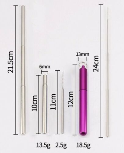 The measurements of the stainless steel telescopic reusable drinking straw are 21.5 cm at it's longest and 10 cm when pushed together. Mini Mermaid Tails