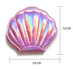 Load image into Gallery viewer, Pink Hologram Shell Shaped Compact Hand Mirror. Mini Mermaid Tails

