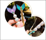 Load image into Gallery viewer, Purple and Teal Mermaid Tail Beach Hair Clips shown from all sides. Mini Mermaid Tails
