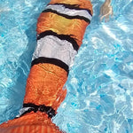 Load image into Gallery viewer, Clown fish mermaid tail under water. Mini Mermaid Tails
