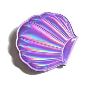 Purple Hologram Shell Shaped Compact Hand Mirror. Mini Mermaid Tails